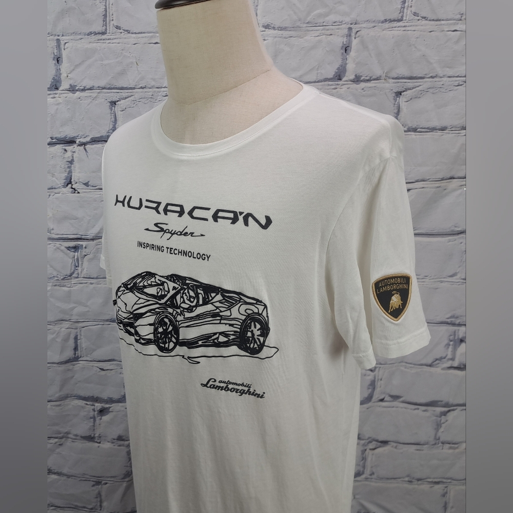 Automobili Lamborghini Men's T-Shirt Tee Spyder Huracan White Graphic Medium